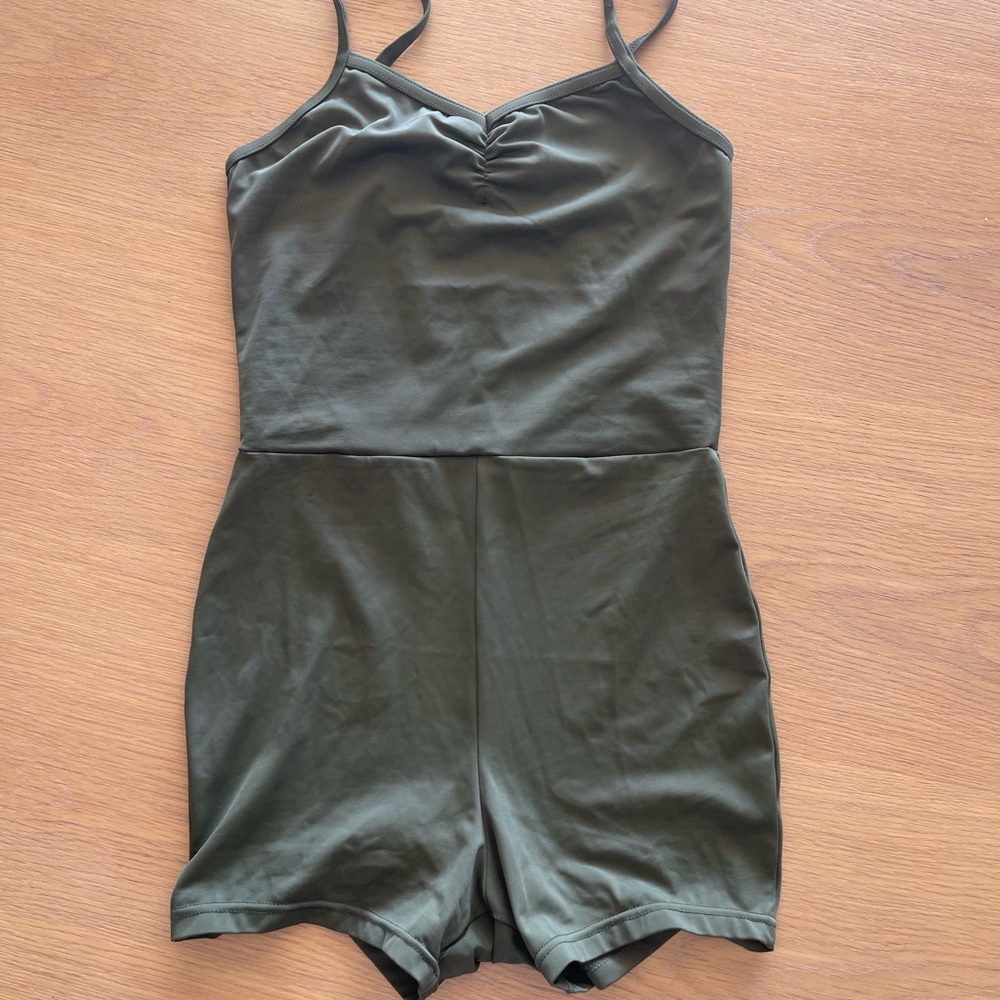Weismann Olive Sheer Button-Up Blouse with leotard - Picture 4 of 8